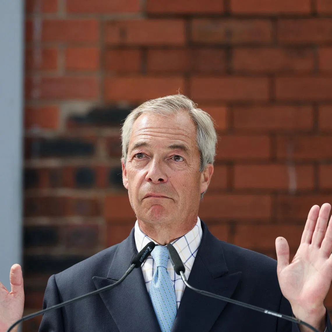Britain's Reform UK leader Nigel Farage attends a press conference ahead of the June 18 Makerfield by-election, in Ashton-in-Makerfield, June 10, 2026. REUTERS/Temilade Adelaja
