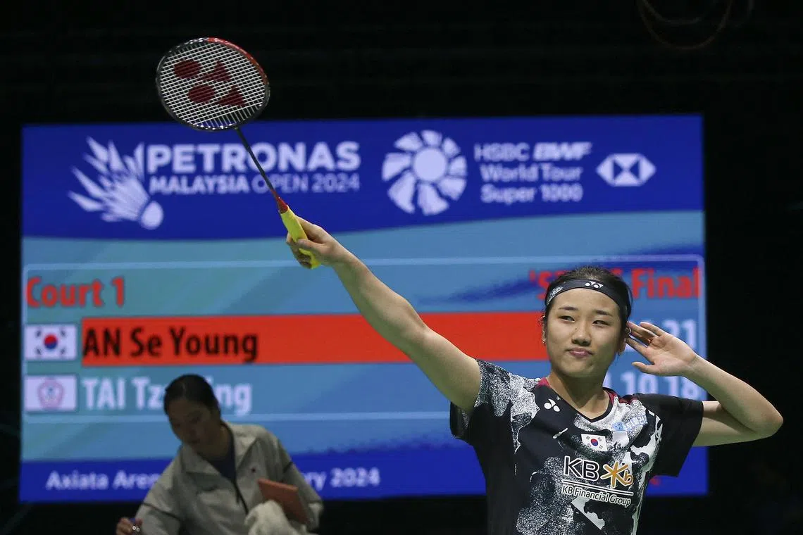 An Se-young became the first South Korean to win the Malaysia Open's women's singles title after defeating Chinese Taipei's Tai Tzu-ying on Jan 14.