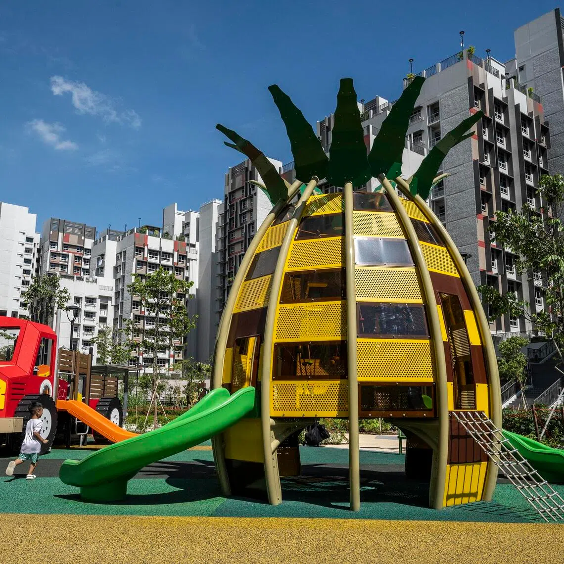 Pineapple-themed playground in Plantation Farmway in Tengah that is a nod to the area's former fruit plantations, villages and farms.


CREDIT: HDB