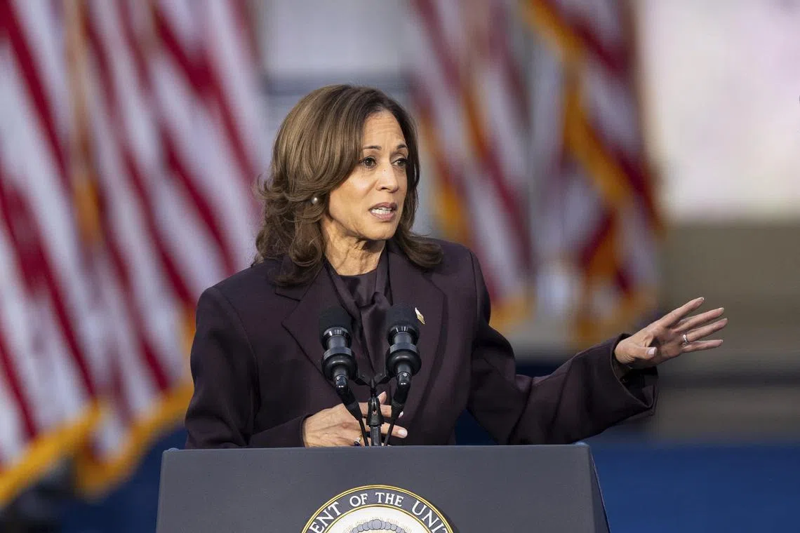 Vice President Kamala Harris, the Democratic presidential nominee, delivers her concession speech at Howard University, in Washington, on Wednesday, Nov. 6, 2024. In her concession speech, Kamala Harris offered an image for a long fight. (Ruth Fremson/The New York Times)
