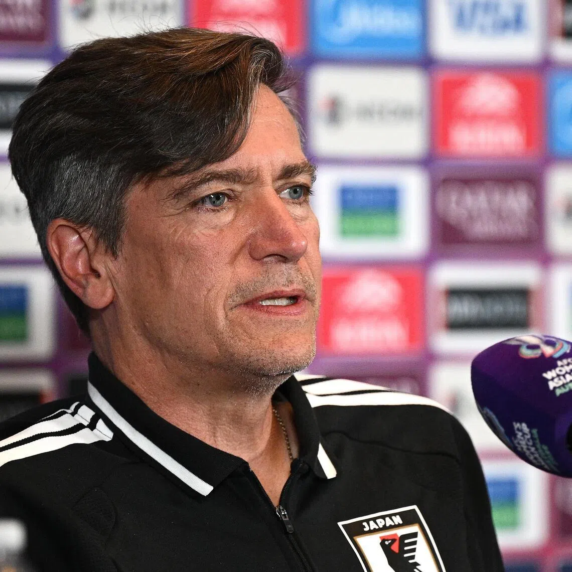 Japan coach Nils Nielsen speaks to the media ahead of the Women's Asian Cup semi-final against South Korea.