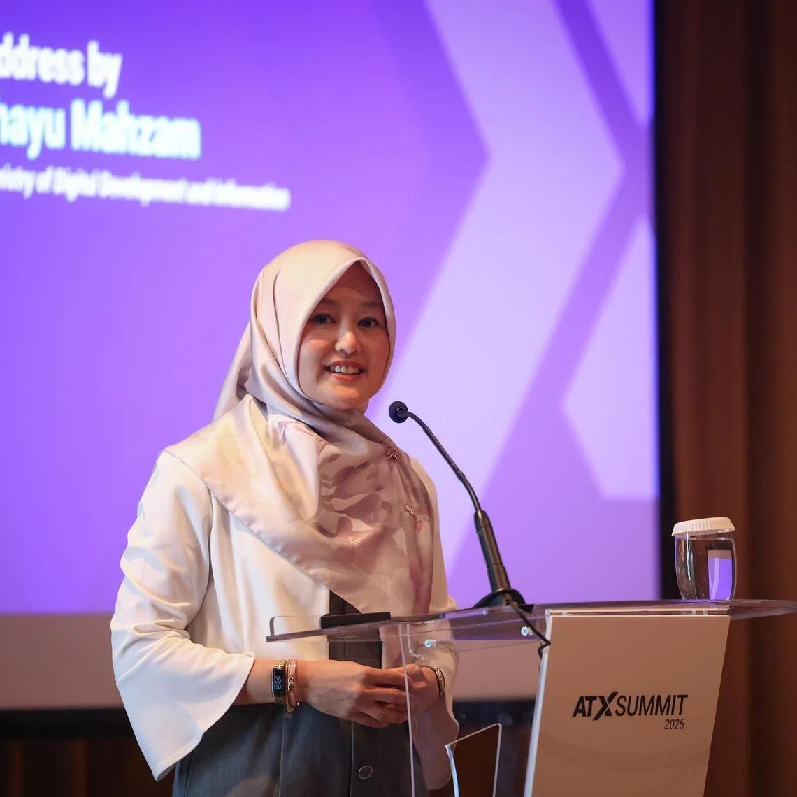 Minister of State for Health Rahayu Mahzam speaking at SingHealth's AI in Health x ATx26 Symposium at Capella Singapore on May 19.