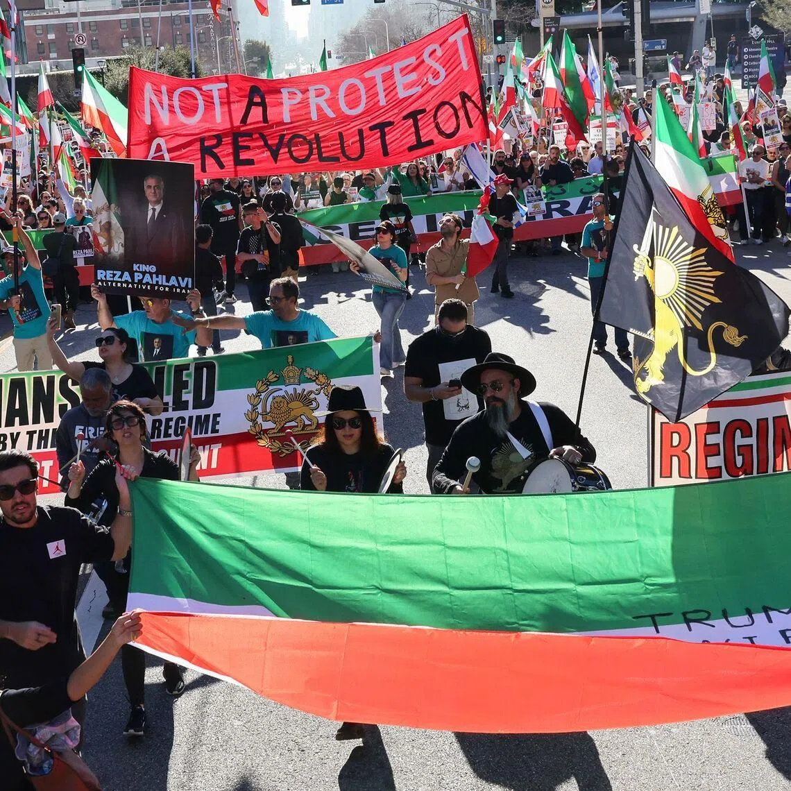 People march in an anti-Iranian regime rally in Los Angeles, California, on Jan 18.