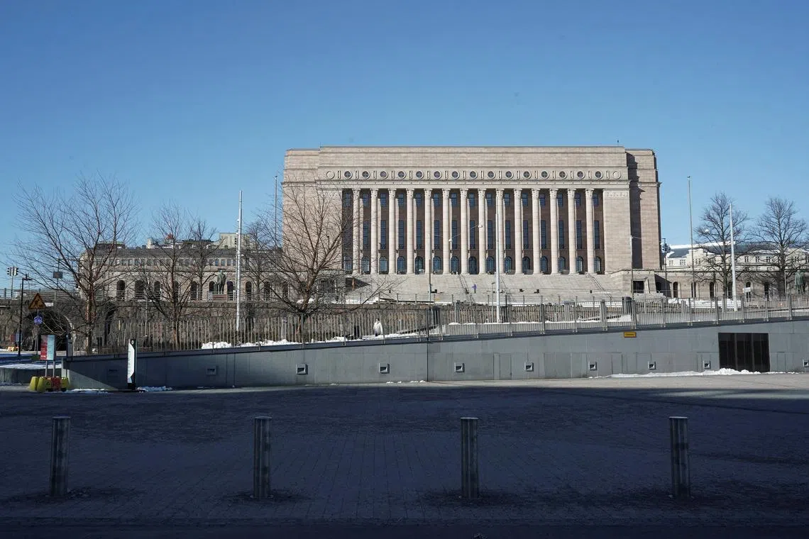 FILE PHOTO: A general view shows the Parliament House, ahead of the general election, in Helsinki, Finland April 1, 2023. REUTERS/Essi Lehto/File Photo