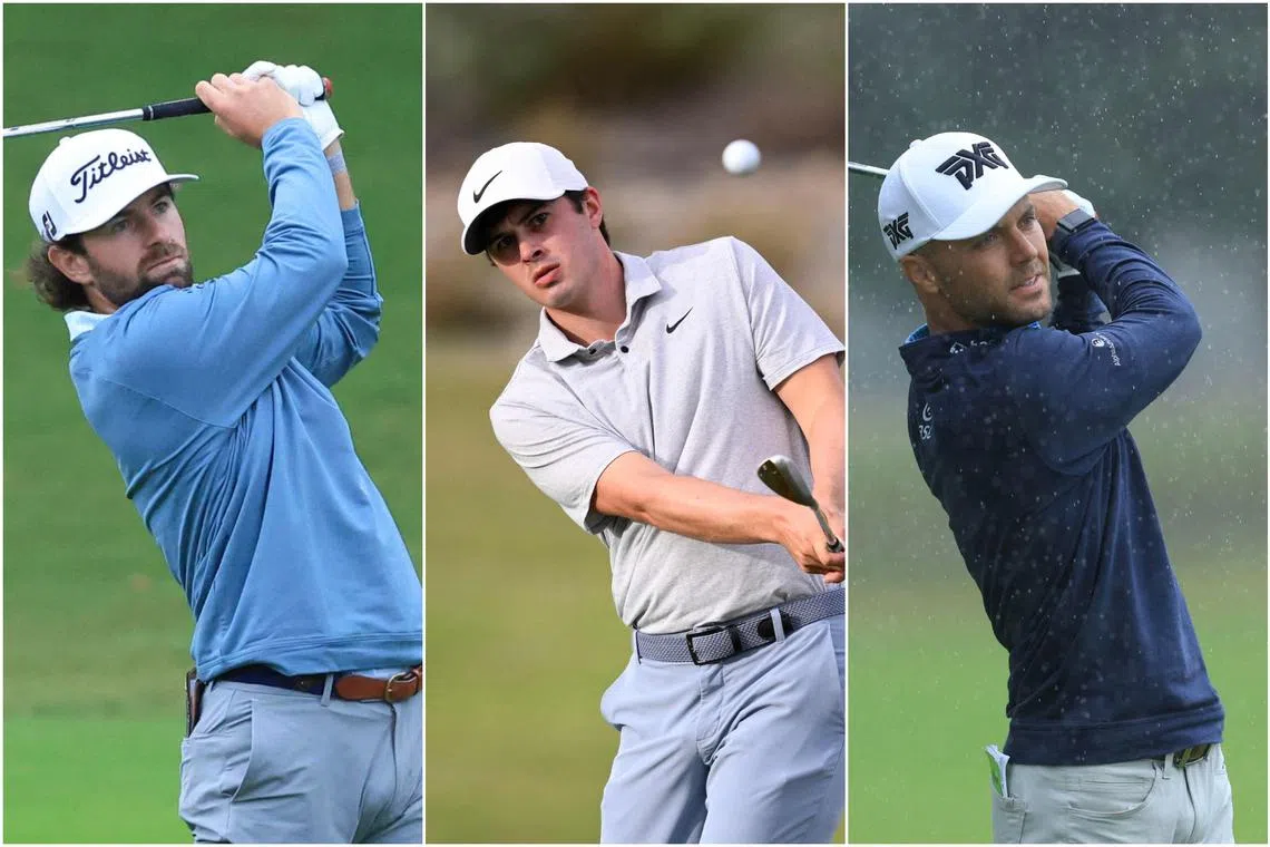 (From left) Cameron Young, Davis Thompson and rookie Eric Cole all shot six-under on the par-72 Plantation Course.