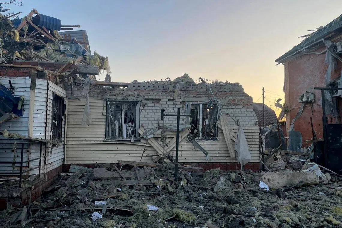 A view shows a damaged house following what local authorities called a Ukrainian military strike, in the course of the Russia-Ukraine conflict in the town of Sudzha in the Kursk Region, Russia, in this handout image released August 6, 2024. Acting Governor of Kursk Region Alexei Smirnov via Telegram/Handout via REUTERS