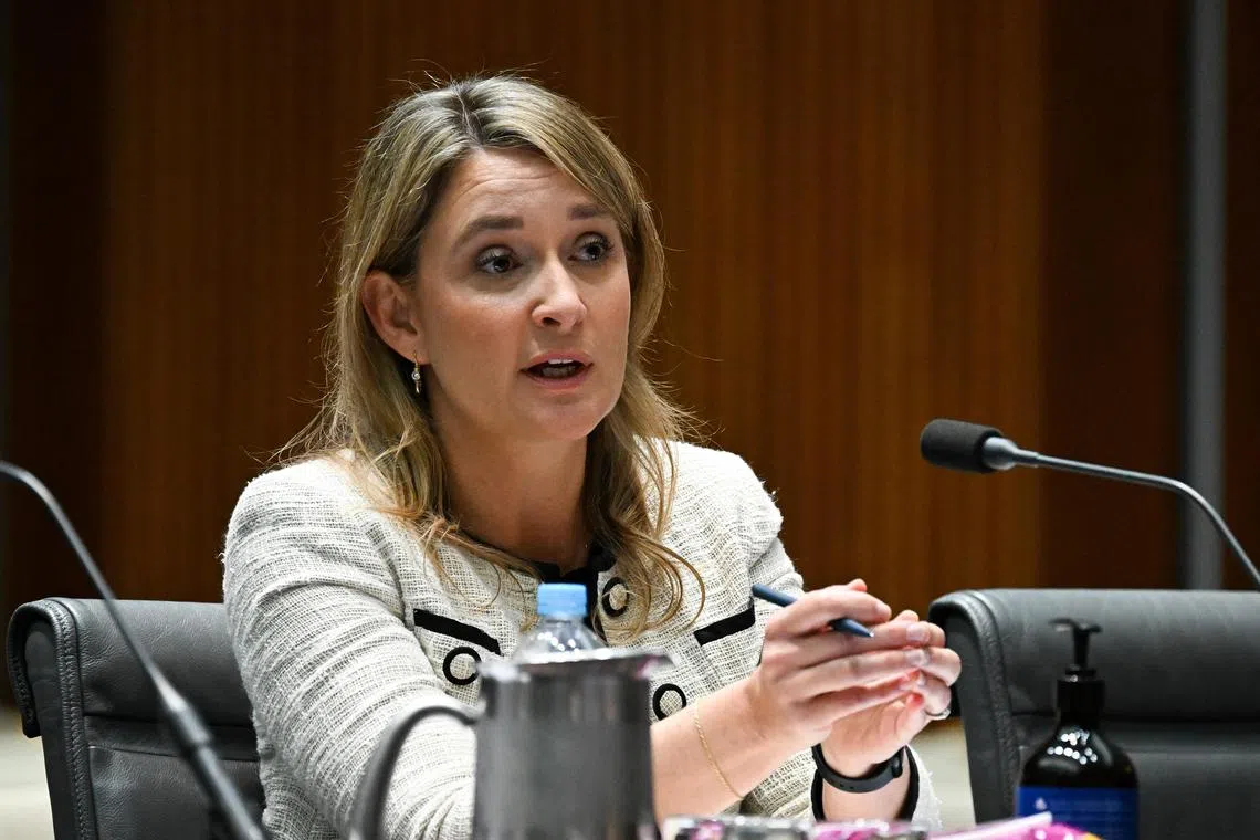 Optus chief executive Kelly Bayer Rosmarin speaks during an inquiry into a national outage of the Optus network at Parliament House in Canberra, Australia in November 2023.  