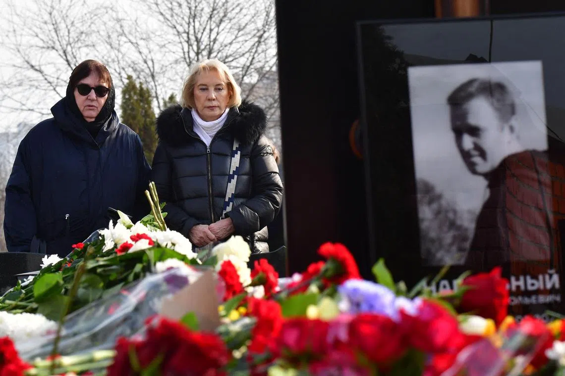 Alexei Navalny's mother and mother-in-law were among the mourners on March 2.