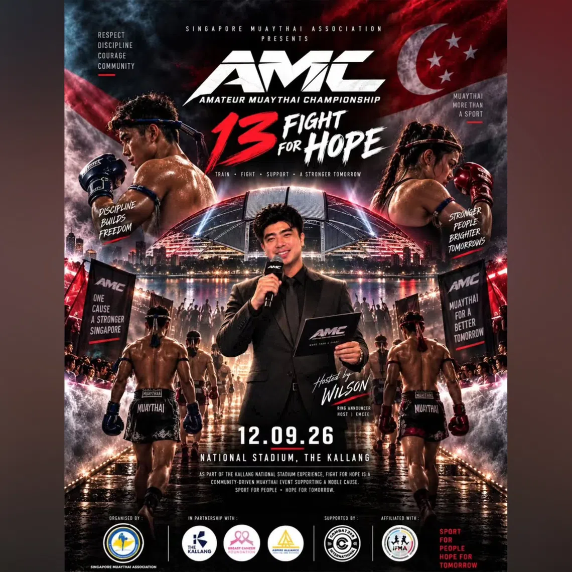A muay thai fighter is in critical condition after a fight at the AMC 13 Fight for Hope event at the National Stadium on Sept 12.