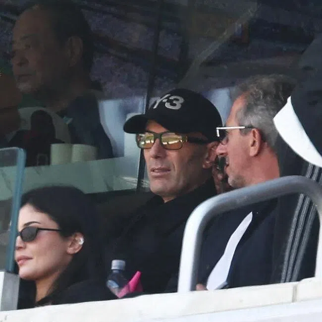 Former French football player Zinedine Zidane attends the 2026 World Cup football tournament final match between Spain and Argentina at the New York/New Jersey Stadium in East Rutherford on July 19, 2026.  (Photo by FRANCK FIFE / AFP)