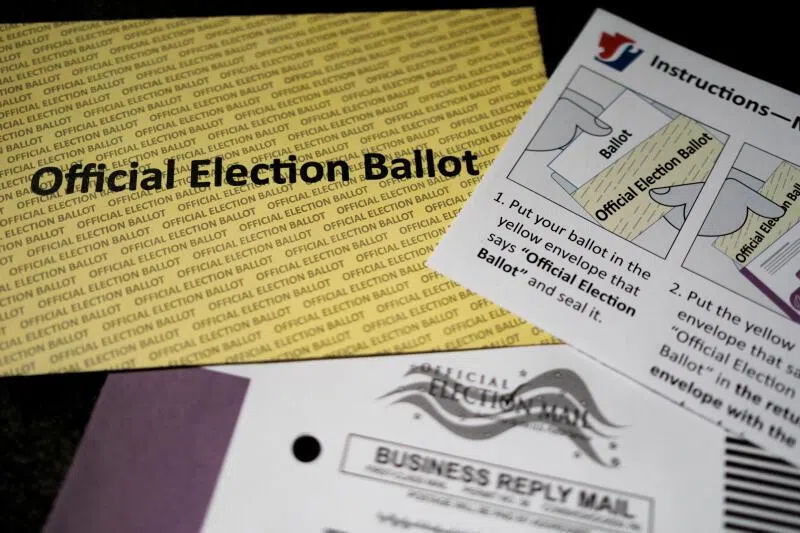 A mail-in ballot, during the Pennsylvania primary election, displayed in Philadelphia, Pennsylvania, USA, on May 19.