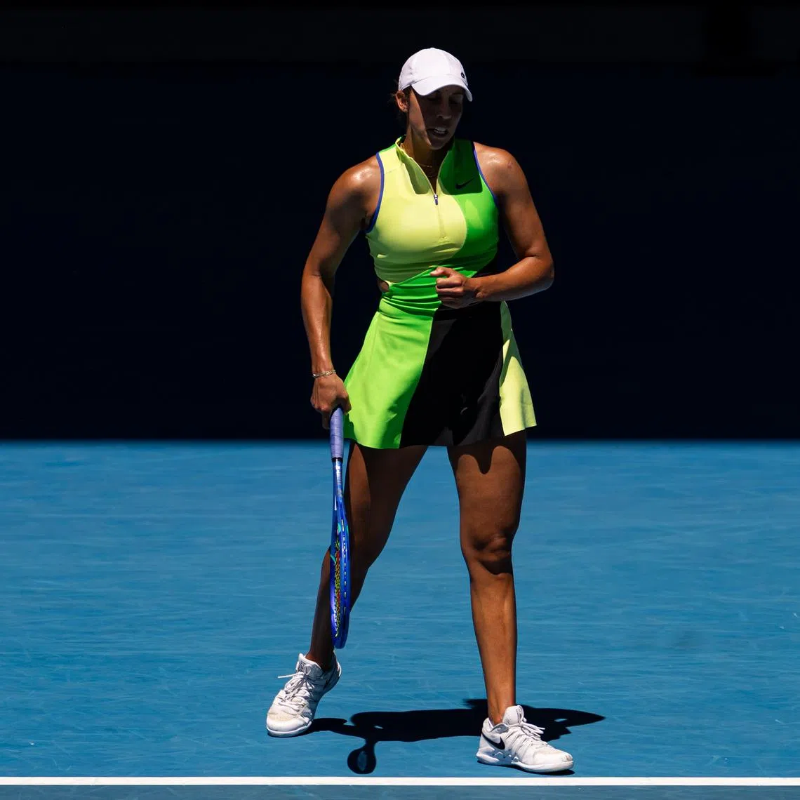 Jan 26, 2026; Melbourne, Victoria, Australia; Madison Keys of United States in action against Jessica Pegula of United States in the fourth round of the women’s singles at the Australian Open at Rod Laver Arena in Melbourne Park. Mandatory Credit: Mike Frey-Imagn Images
