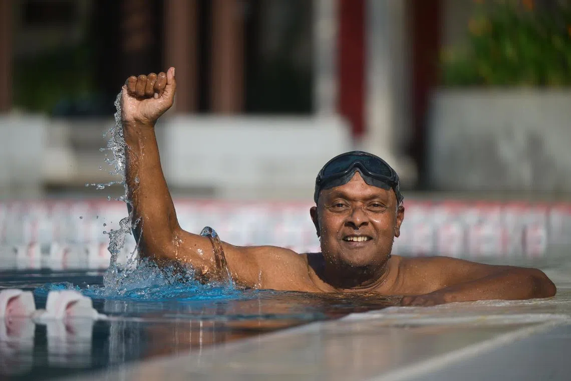 ST20240703_202443210727 anexert23 Akshita Vijay Nanda/Azmi Athni//

Mr Jeyaraj Indra Raj, 70, who developed asthma when he was younger, swimming a lap at the Singapore Swimming Club on July 3.

ST PHOTO: AZMI ATHNI