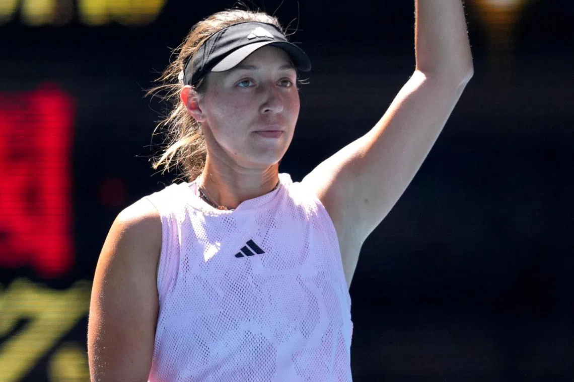 Jessica Pegula of the United States celebrates winning her Australian Open third round match against Ukraine's Marta Kostyuk.