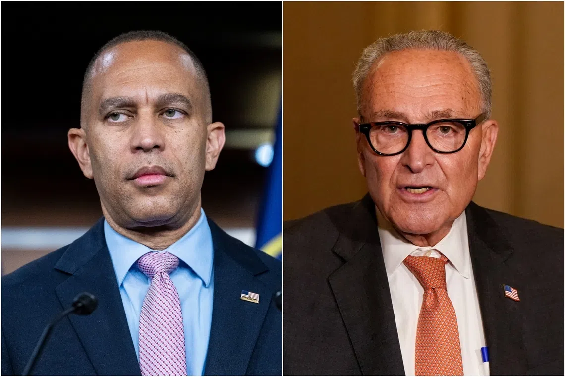 Representative Hakeem Jeffries (left) and Senator Chuck Schumer had on Sept 20 demanded a meeting to avoid a government shutdown when funding ends.
