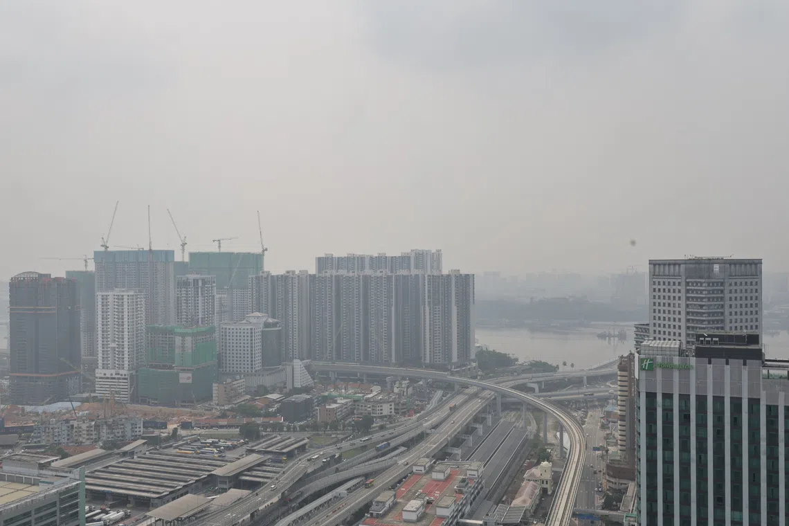 Hazy conditions in Johor Bahru on Oct 8.
