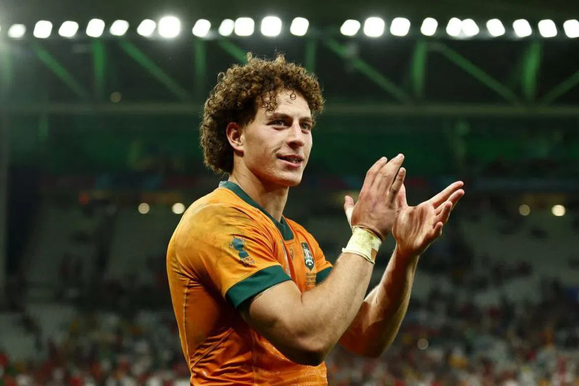 Rugby Union - Rugby World Cup 2023 - Pool C - Australia v Portugal - Stade Geoffroy-Guichard, Saint-Etienne, France - October 1, 2023  Australia's Mark Nawaqanitawase celebrates after the match REUTERS/Gonzalo Fuentes/File Photo