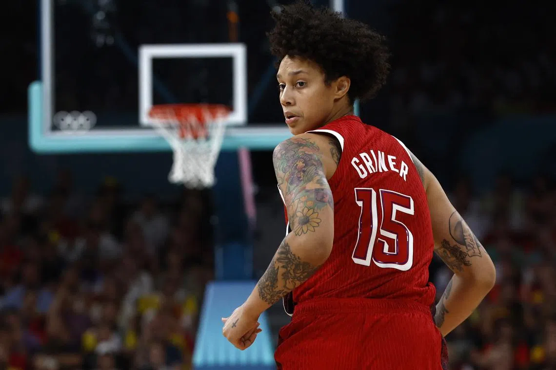 Paris 2024 Olympics - Basketball - Women's Group Phase - Group C - Belgium vs United States - Lille, Pierre Mauroy Stadium, Villeneve-d'Ascq, France - August 01, 2024. Brittney Griner of United States in action. REUTERS/Evelyn Hockstein