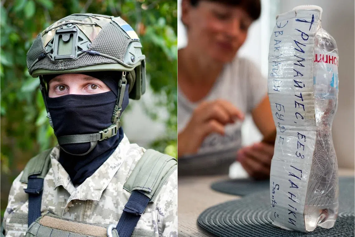 A Ukrainian serviceman, who identified himself by his call sign Santa, flew a drone back forth to drop supplies to the stricken Krupich family, and a message on a bottle, telling them to hold on.