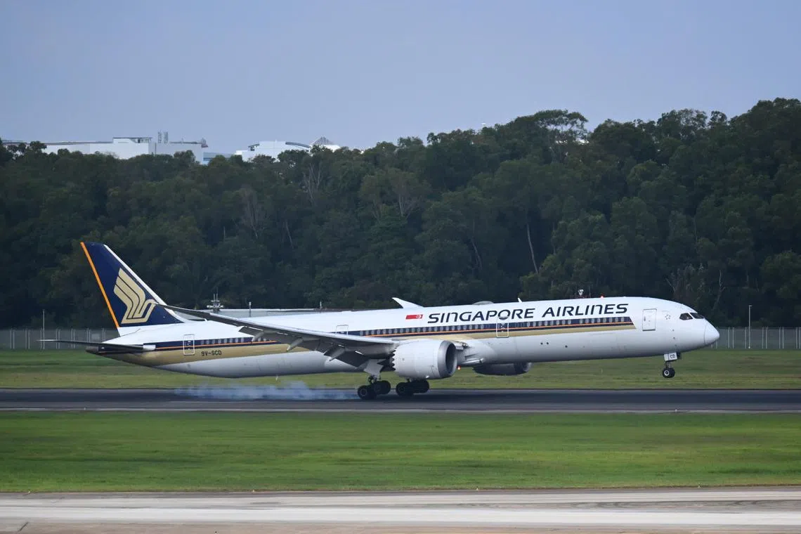 Generic photo of a Singapore Airlines plane landing at Changi Airport taken on February 14, 2024. 

Can be used for SIA stories