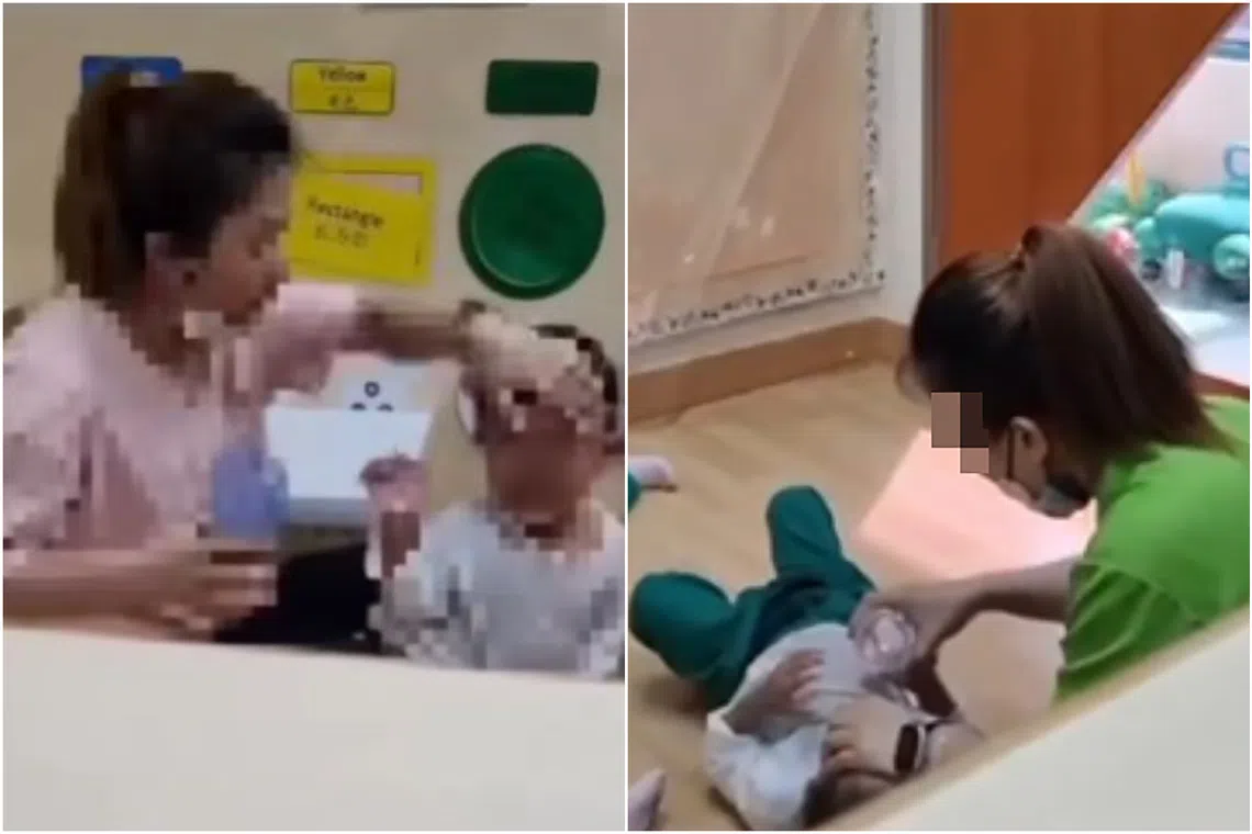 Videos of teachers allegedly manhandling pupils were circulated widely online on Monday.