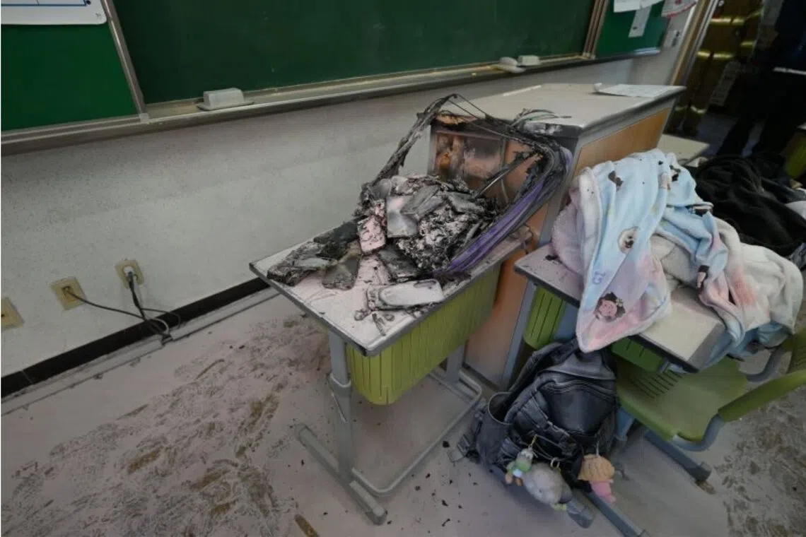 The fire started in a classroom locker, and is thought to have been sparked by a portable power bank stored inside it.