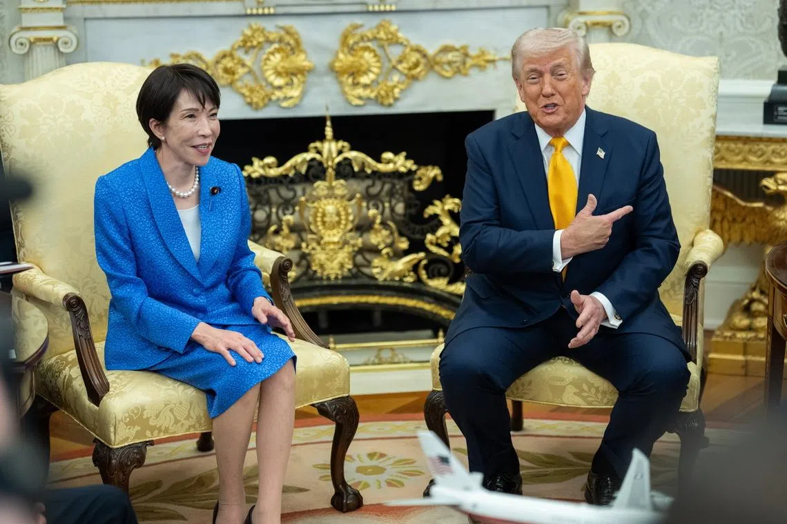 US President Donald Trump with Japanese Prime Minister Sanae Takaichi in the Oval Office on March 19. 