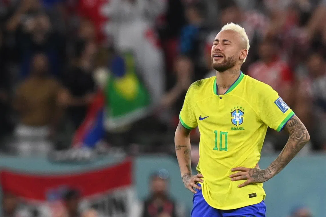 Brazil star Neymar left the field in tears after the Selecao's quarter-final shoot-out defeat by Croatia at the 2022 World Cup on Dec 9.