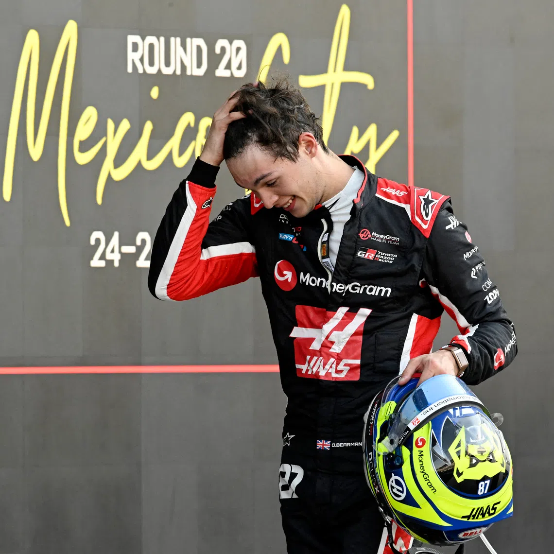 Formula One F1 - Mexico City Grand Prix - Autodromo Hermanos Rodriguez, Mexico City, Mexico - October 26, 2025 Fourth placed Haas' Oliver Bearman after the Mexico City Grand Prix Pool via REUTERS/Alfredo Estrella