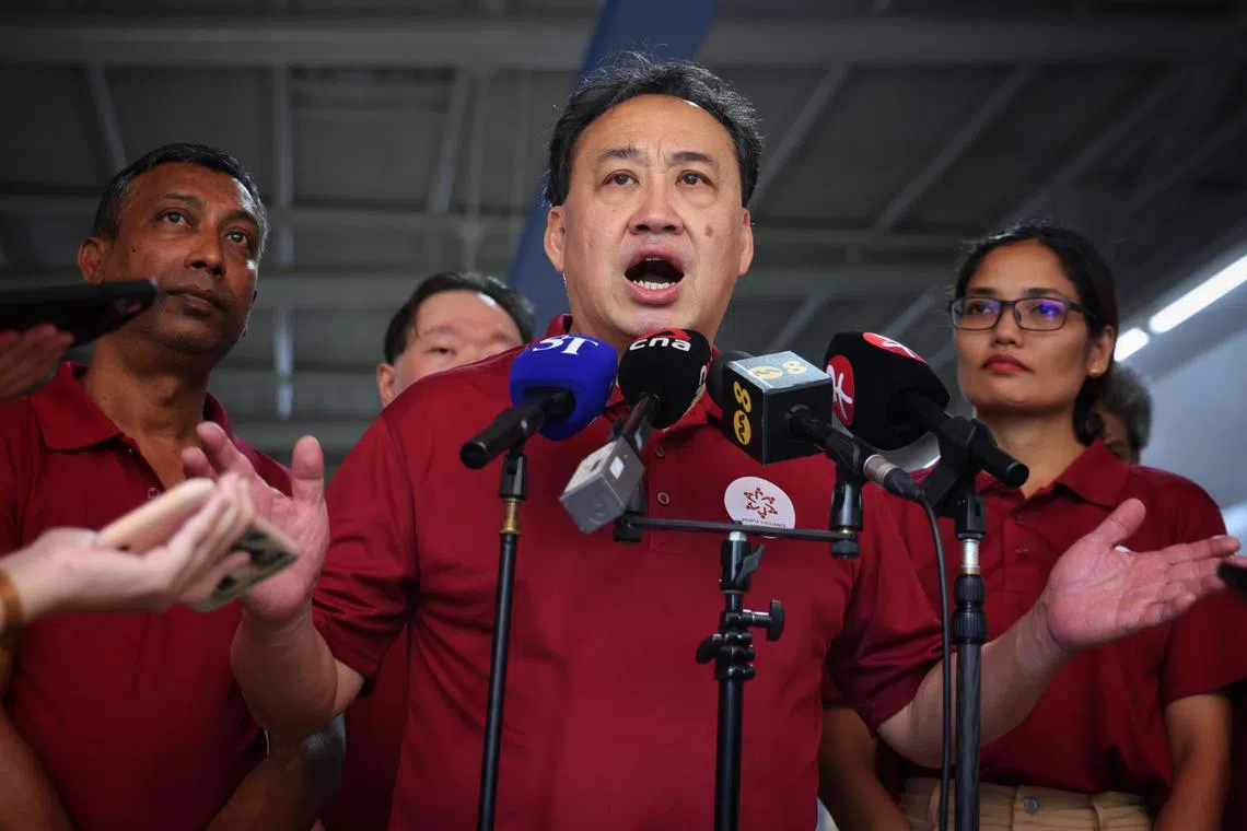 PAR secretary-general Lim Tean speaking to the media at Pek Kio Market on April 18, 2025. 