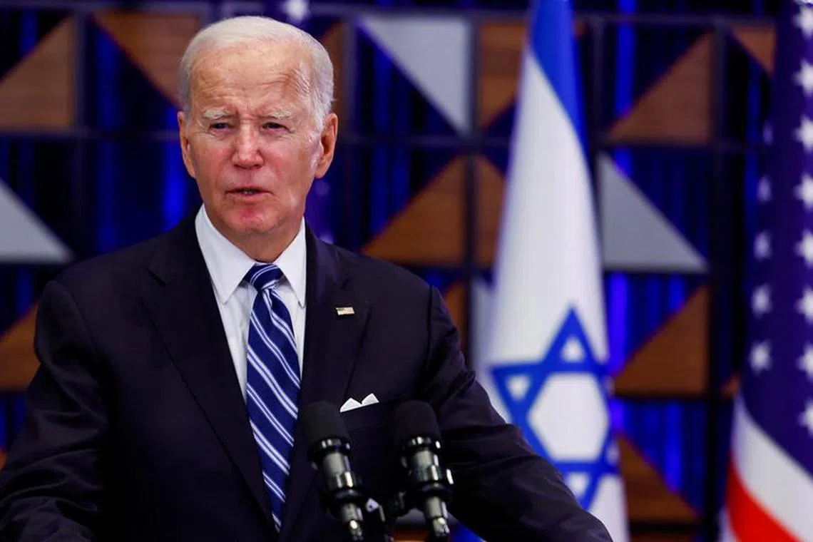 U.S. President Joe Biden delivers remarks as he visits Israel amid the ongoing conflict between Israel and Hamas, in Tel Aviv, Israel, October 18, 2023. REUTERS/Evelyn Hockstein