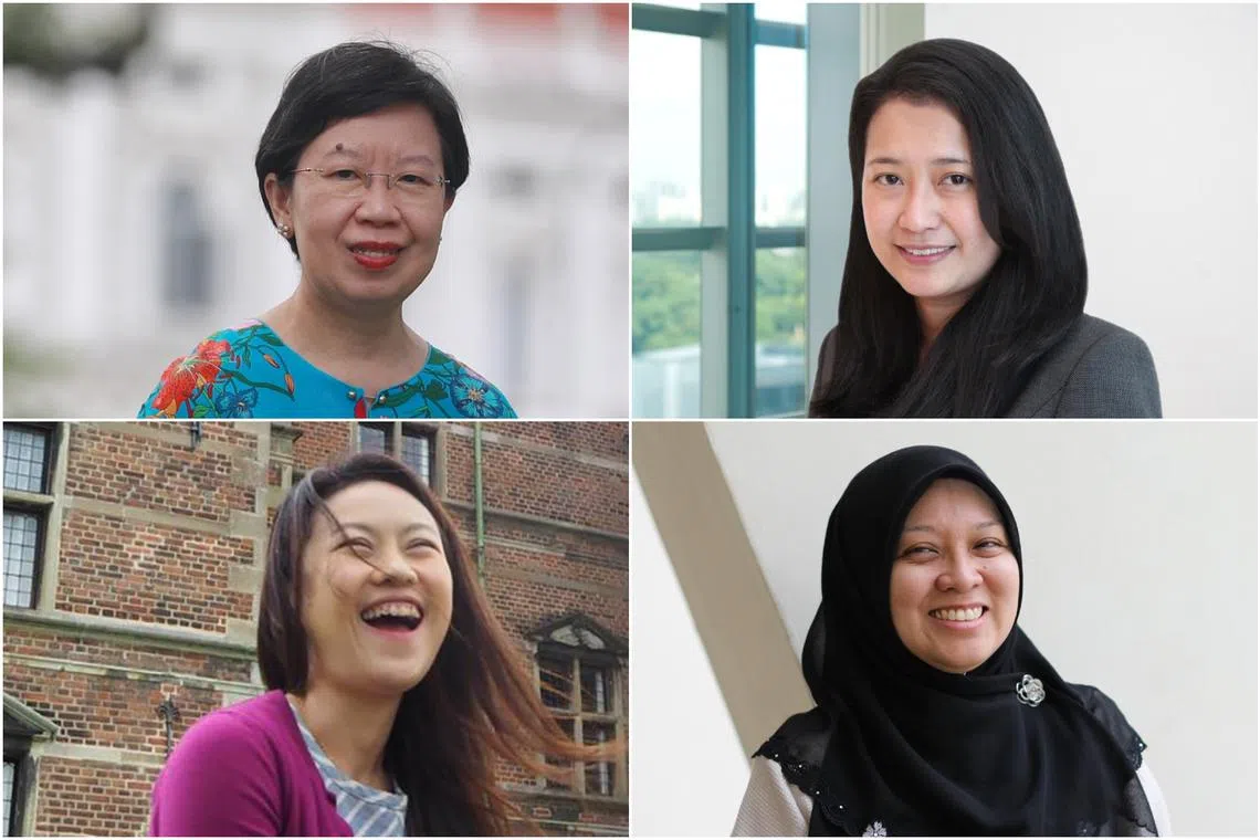 (Clockwise from top left) Professor Lily Kong of SMU; Dr Jaclyn Neo of NUS, Professor Intan Azura Mokhtar of SIT, and Professor Shirley Ho of NTU.
