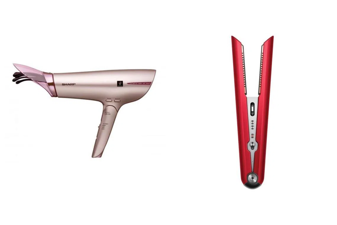 Some of the items on sale include Sharp Plasmacluster Hair Spa hairdryers at $129 (left) and Dyson Corrale hair straighteners.
