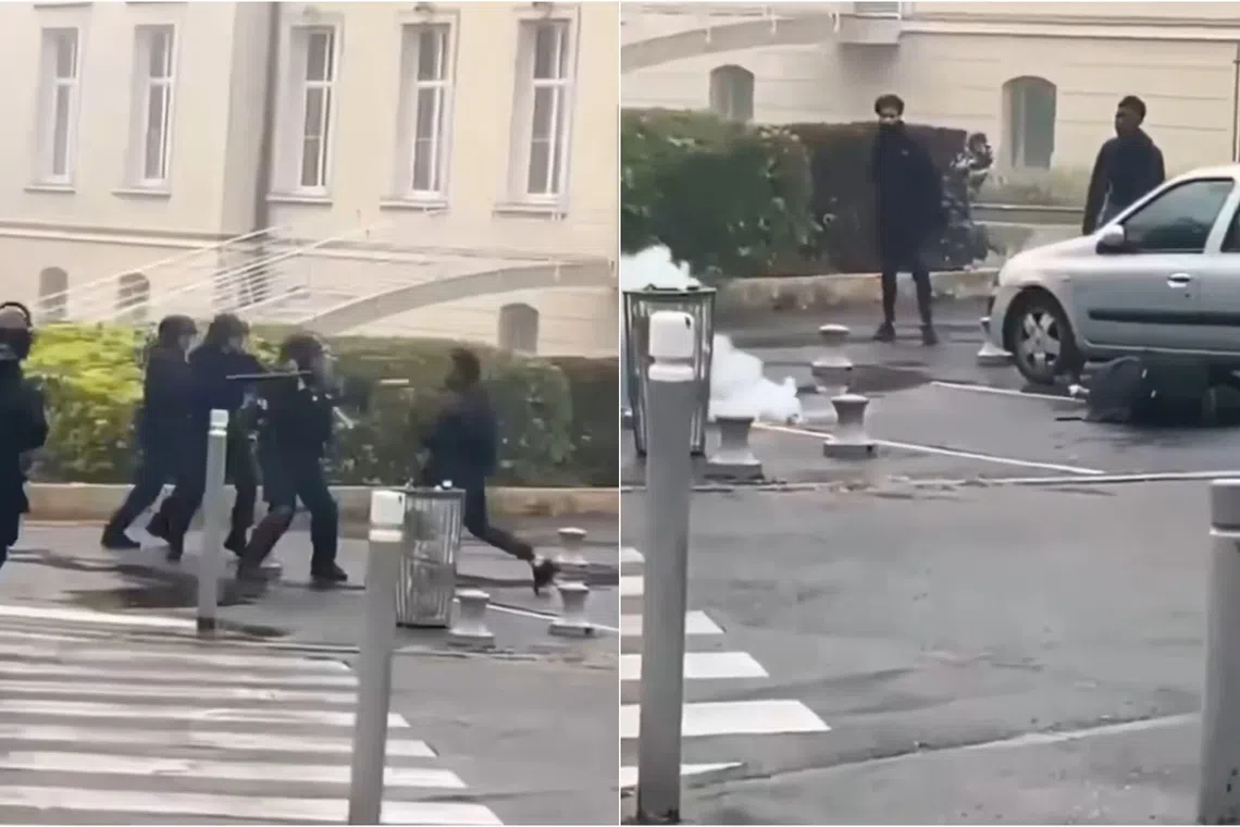 In videos of the incident shared on social media, a tear gas grenade is fired at the 14-year-old student’s face, knocking him to the ground.