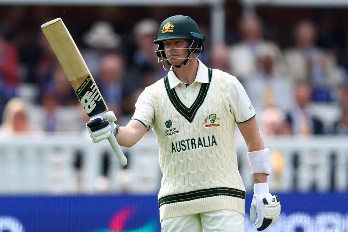 Cricket - 2025 ICC World Test Championship Final - South Africa v Australia - Lord's Cricket Ground, London, Britain - June 11, 2025 Australia's Steve Smith celebrates after reaching his half century Action Images via Reuters/Andrew Boyers