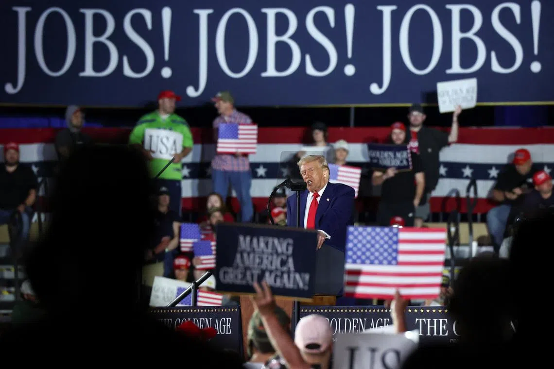 US President Donald Trump speaks during a rally to mark his 100th day in office on April 29.