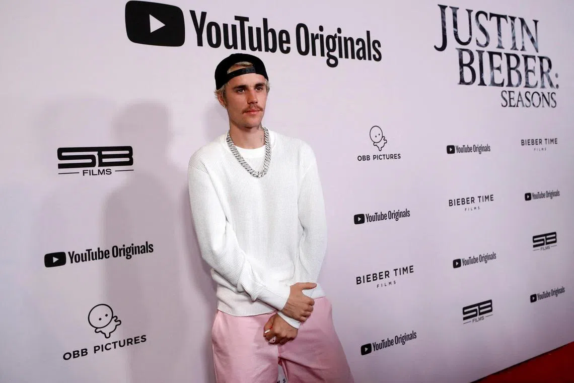 Singer Justin Bieber poses at the premiere for the documentary television series Justin Bieber: Seasons in Los Angeles on Jan 27, 2020. 