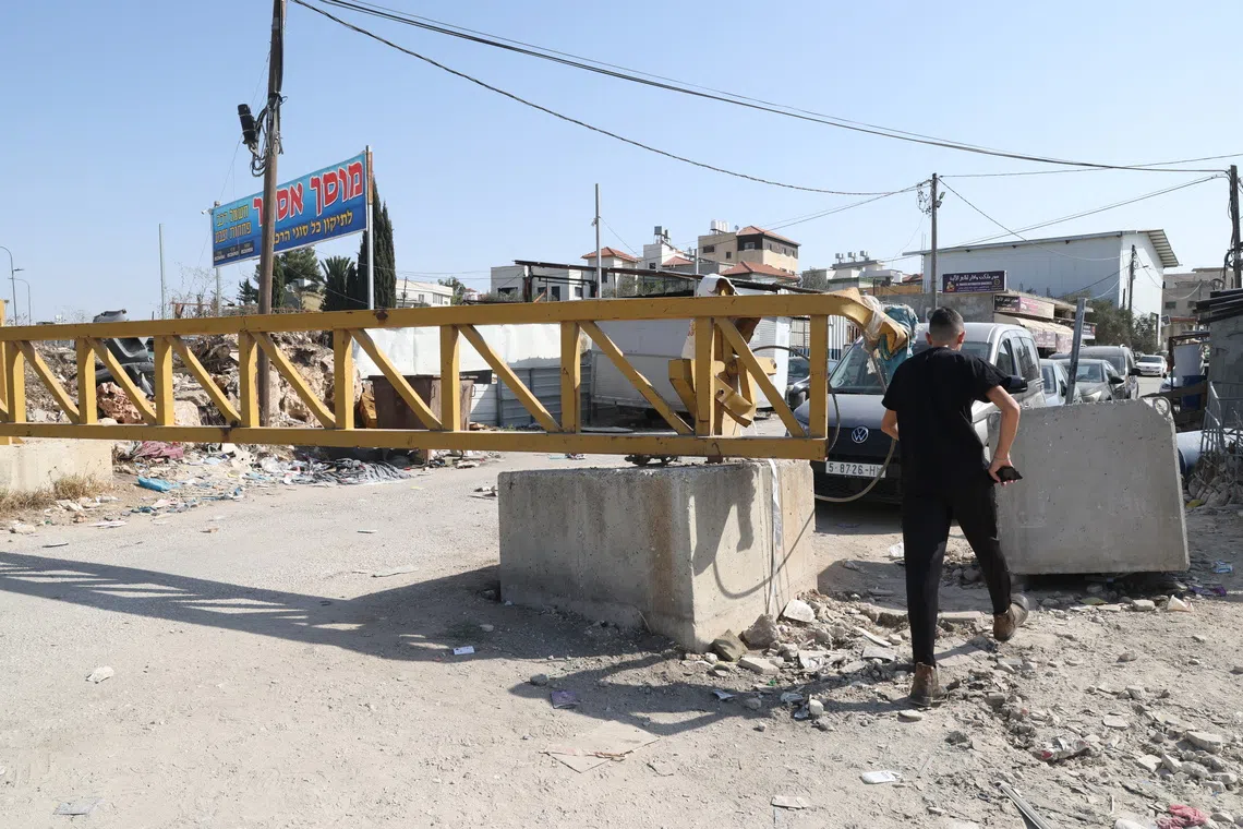 Closed iron gates set up by Israeli forces at the main entrance to Hares village near Salfit city, West Bank.