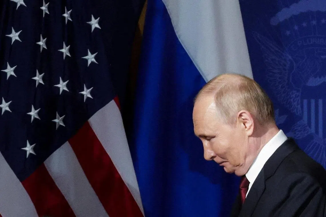 Russian President Vladimir Putin leaving a press briefing in Alaska after his summit with US President Donald Trump on Aug 15.