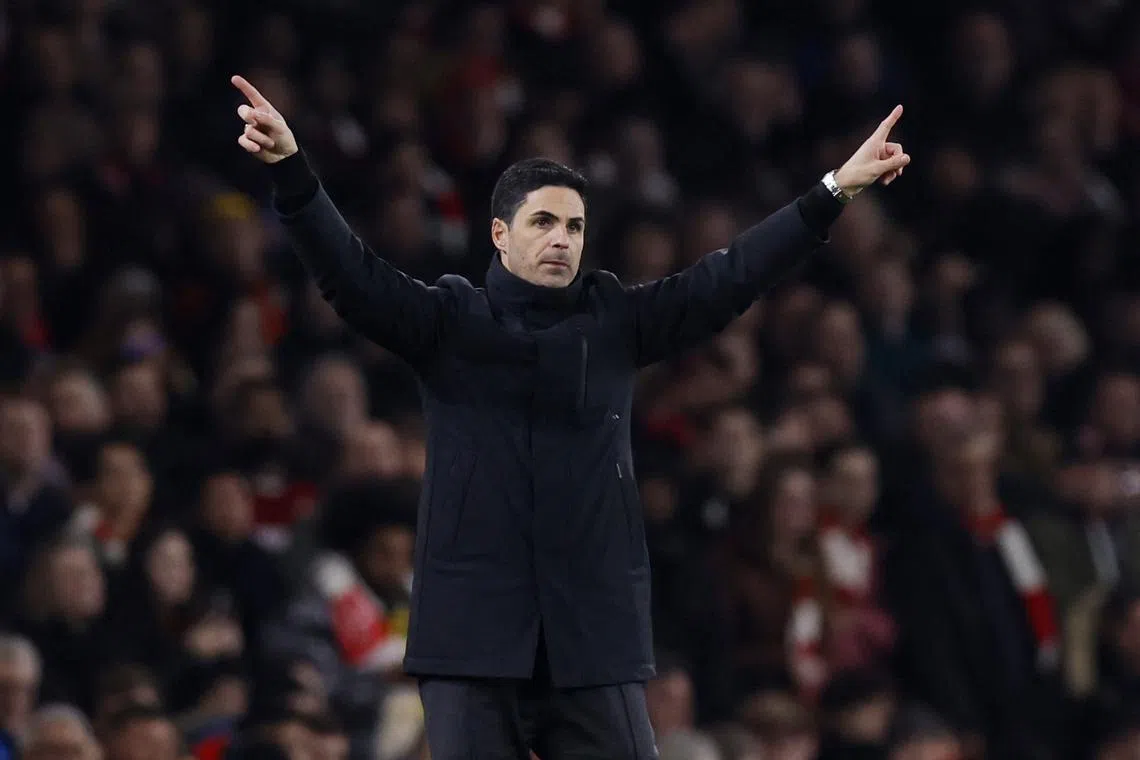 Soccer Football - Premier League - Arsenal v Newcastle United - Emirates Stadium, London, Britain - February 24, 2024 Arsenal manager Mikel Arteta gestures Action Images via Reuters/Andrew Couldridge