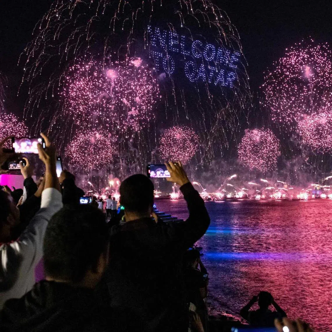 Fireworks explode in the sky in Doha on Nov 20, 2022, during the opening day of the Qatar 2022 World Cup football tournament. 