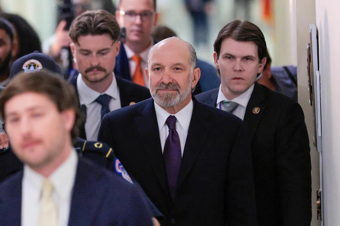 US Commerce Secretary Howard Lutnick (centre) arriving to testify before the  House Oversight and Government Reform Committee on May 6.