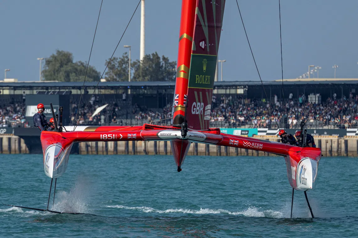 Sailing - SailGP - Abu Dhabi Sail Grand Prix - Abu Dhabi, United Arab Emirates - November 30, 2025 The Emirates Great Britain SailGP Team helmed by Dylan Fletcher on Race Day 2 Felix Diemer/SailGP/Handout via REUTERS