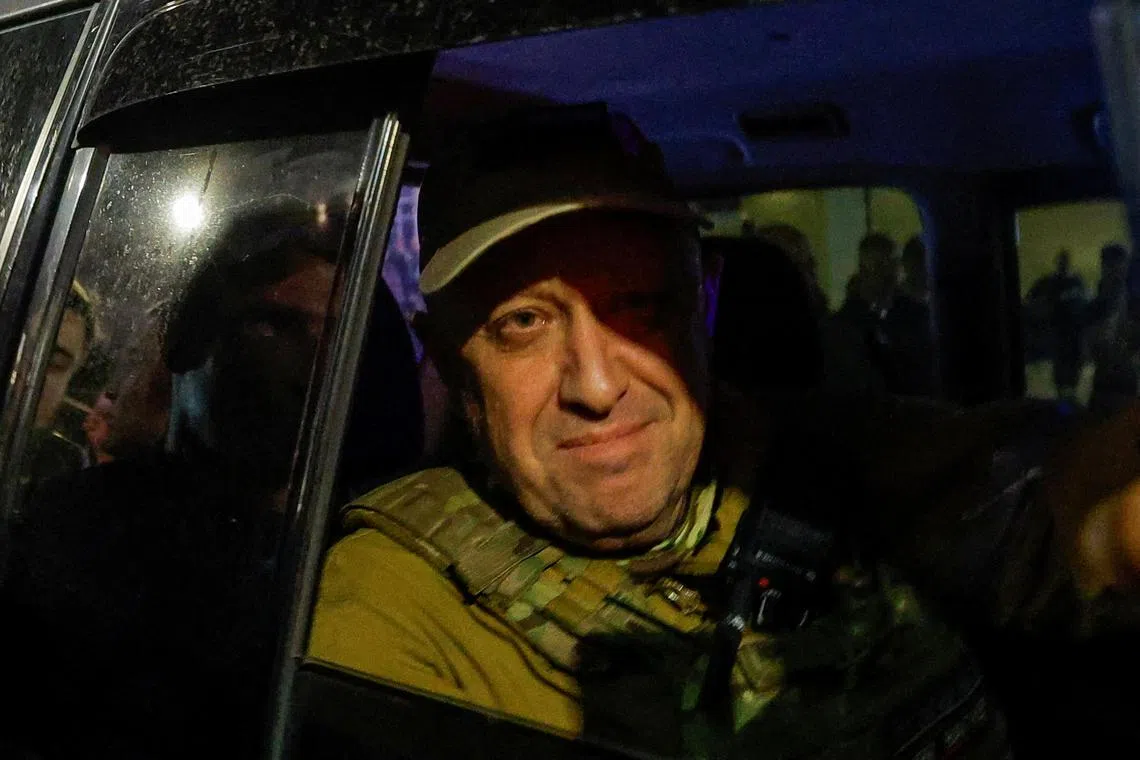 FILE PHOTO: Wagner mercenary chief Yevgeny Prigozhin leaves the headquarters of the Southern Military District amid the group's pullout from the city of Rostov-on-Don, Russia, June 24, 2023. REUTERS/Alexander Ermochenko/File Photo
