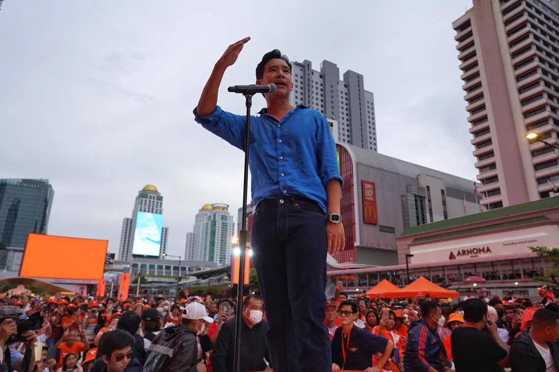Move Forward Party leader Pita Limjaroenrat addressed supporters ahead of the vote to elect Thailand’s next PM.