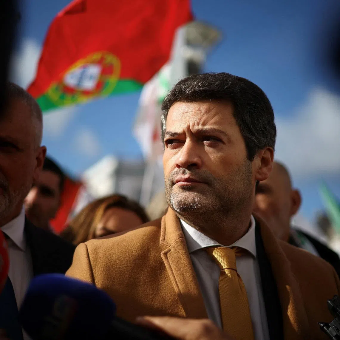 Andre Ventura, leader of Portugal's far-right political party Chega and Presidential candidate for the elections on January 18th, speaks to journalists during a rally in Sobral de Monte Agraco, Portugal, January 9, 2026. REUTERS/Pedro Nunes