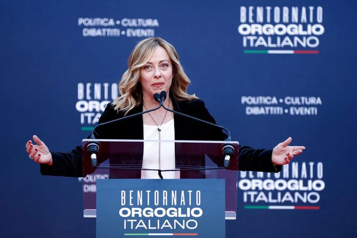 FILE PHOTO: Italian Prime Minister Giorgia Meloni attends political festival Atreju organised by Brothers of Italy (Fratelli d'Italia) right-wing party, in Rome, Italy, December 16, 2023. REUTERS/Guglielmo Mangiapane/File Photo