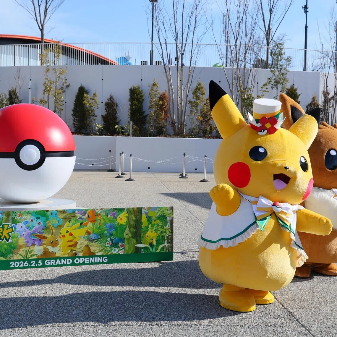 Pokemon characters attend the opening ceremony of PokePark Kanto in Inagi City, Tokyo on Feb 5.