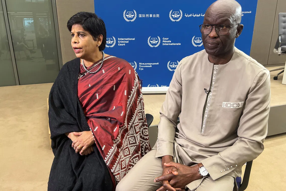 International Criminal Court (ICC) Deputy Prosecutor Nazhat Shameem Khan and Mame Mandiaye Niang, lawyer and Acting Chief Prosecutor of the ICC give an interview to Reuters at the ICC in The Hague, Netherlands December 5, 2025.  REUTERS/Christian Levaux.