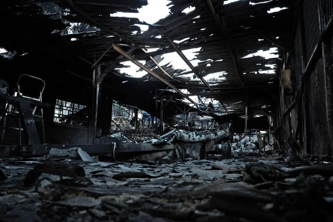 A view of the burned El Ancla jetty at the San Juan Reservoir after a wildfire in Pelayos de la Presa, Spain, on July 27.